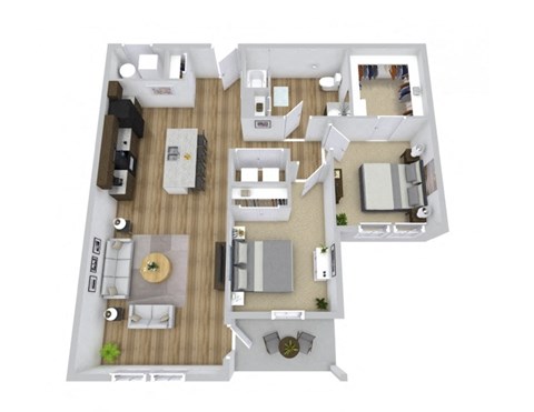 Floor plan for 2 beds, 2 baths, 1045 sqft